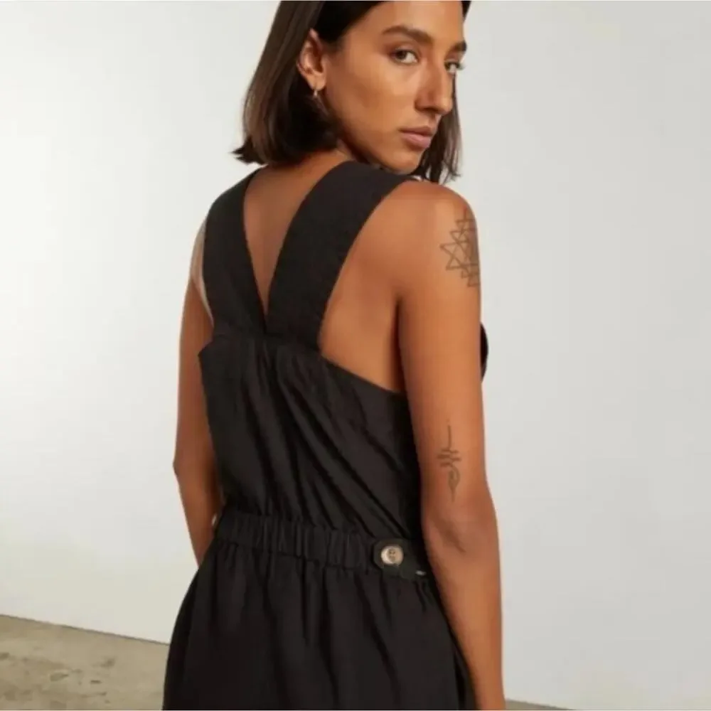 Everlane Fatigue Apron Wide Leg Jumpsuit Black Cotton Linen 10 NEW Pockets